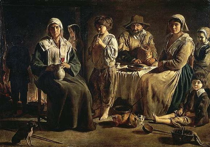 Famille de paysans dans un interieur